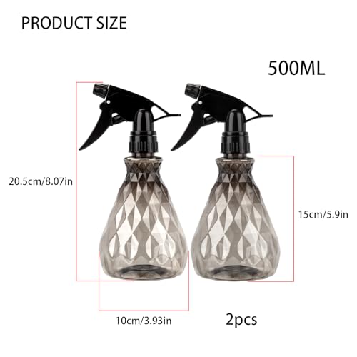 wugongshan 2 Pcs Spray Bottles, 500 ml/17 oz Empty Water Spray Bottles, Plastic Reusable Adjustable Mist Sprayer Squirt Bottles Containers Refillable for Cleaning Solutions, Gardening, Plants (Grey) - color: Grey