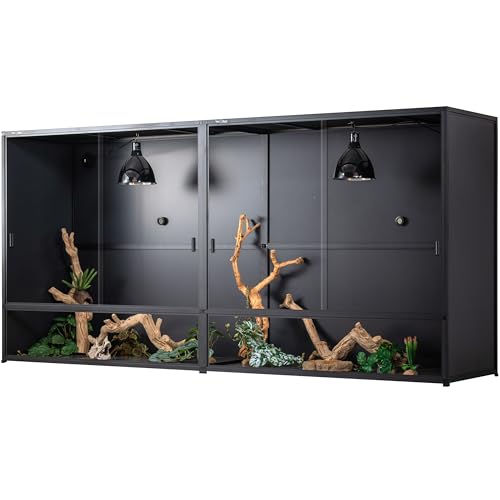 460 Gallon PVC Reptile Enclosure, 2 Pack 48"x24"x46" Connectable Cage with Kits(96"x24"x46"), Front Sliding Glass Doors with Lock, Stackable Tank for Bearded Dragon Ball Python - size: 48"x24"x46" (230 Gallon) - 2 Pack