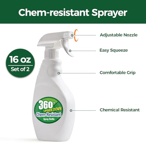 T4U Spray Bottles for Cleaning 16 oz 2 Pack, Empty Mist Sprayers | Adjustable nozzle delivers fine mist or stream for plants, hair, household solutions, gardening, salon and everyday cleaning - size: 16 OZ, 2 Pack