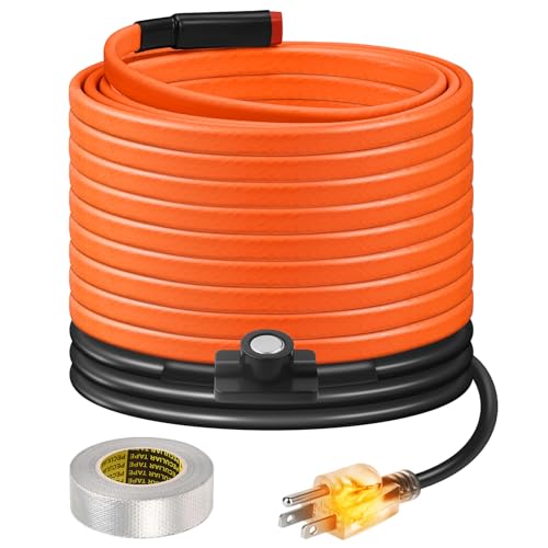 30FT Heat Tape for Water Pipes Freeze Protection IP65 Waterproof 8W/FT 110V BDDFOTO Heat Cable with GFCI Protection and Thermostat,Self-Regulating Pipe Heater for Roof/RV/Water Storage Tank - style: 30 FT