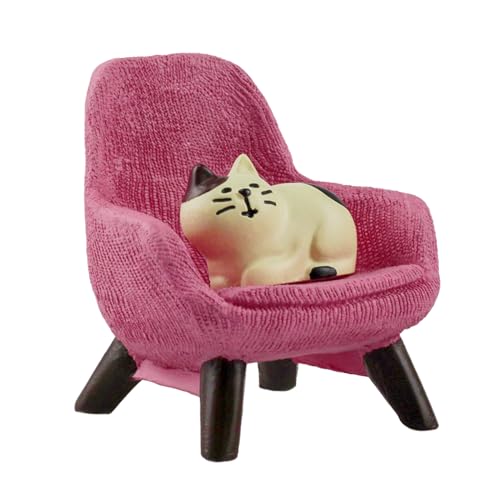 Refintural Miniature Cat Figurines with Small Sofa - Resin Mini Cat Figures, Kitten Miniature Desk Accessories - Perfect Cute Cat Gift for Cat Lovers (Pink Sofa) - color: Pink