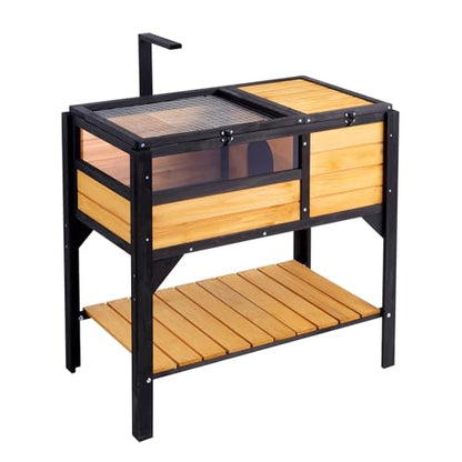 VEVOR Tortoise Habitat, Cedar Wooden Tortoise House Indoor & Outdoor, Tortoise Enclosure with Light Stand, Reptile Enclosure Small Animal Cage with Stand Legs for Gecko, Lizard, Snake - style: C With Legs