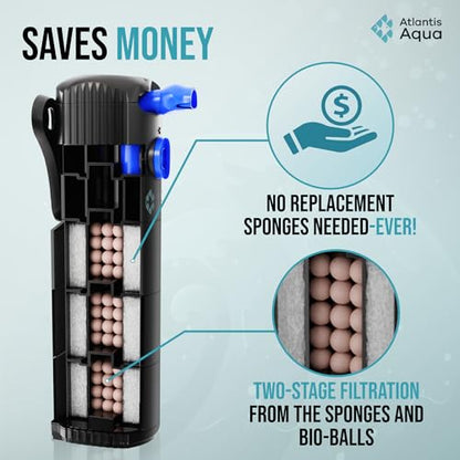 55 Gallon Fish Tank Filter to 100 Gallon Fish Tank Filter | Silent Fish Tank Filter | Large Fish Tank Filter | Submersible Aquarium Filter, 75 Gallon Fish Tank Filter, In Tank Aquarium Filter - size: 55 to 100 Gallons