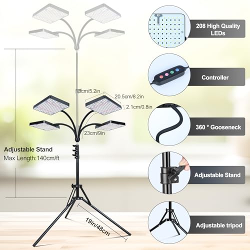 Grow Lights for Indoor Plants 100W, Natural Sunlight Full Spectrum Plant Growing Lamps for Houseplants & Bonsai Tree, 4/8/12/16/20 Hr Timer Plant Light Auto On/Off Everyday - size: 4Head Stand(100W)