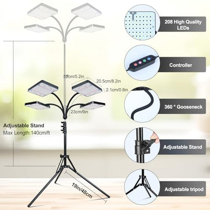 Grow Lights for Indoor Plants 100W, Natural Sunlight Full Spectrum Plant Growing Lamps for Houseplants & Bonsai Tree, 4/8/12/16/20 Hr Timer Plant Light Auto On/Off Everyday - size: 4Head Stand(100W)