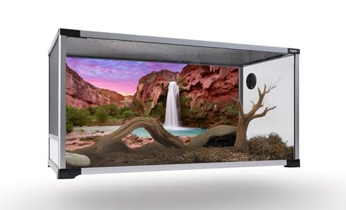 36X18 Inch Mountain Waterfall Sunset Vivarium Background - Natural Landscape Polyester Terrarium Backdrop for Reptile Habitat Decoration - size: 36X18in