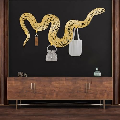 Hunanies Snake Coat Rack Wall Mount, Large Snake Coat Hooks, Snake Metal Wall Hanger, Animal Wall Decor, Clothes Hat Key Coat Hook, Entryway Wall Decor (Gold, 30"x14") - color: Gold, size: 30"Lx14"W