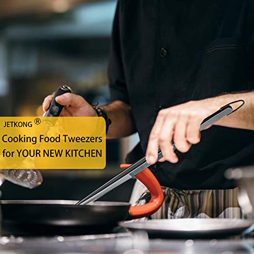 JETKONG 2 Pcs 12-Inch Food Tweezer Tongs, Stainless Steel Kitchen Tweezer Cooking Tweezers (Black) - color: Black, size: 12+12 Inch