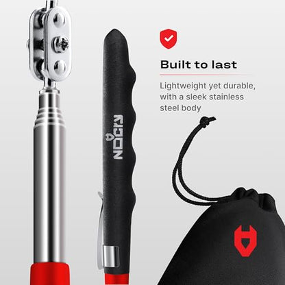 NoCry Heavy Duty Telescoping Inspection Mirror — 3.23 Inch Round Mirror on a Stick; 2-in-1 Storage Pouch; Extendable Mirror up to 30in; Non-Slip Handle; 360° Inspection Mirror Telescoping Swivel Head - style: Telescoping Inspection Mirror