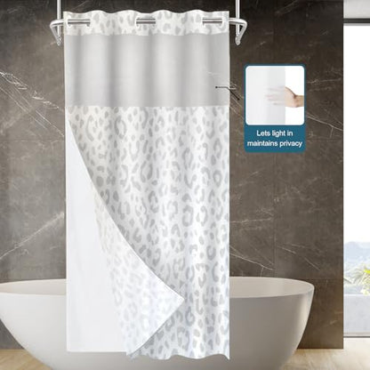Grey Leopard Print No Hooks Shower Curtain with Snap in Liner Set, Animal Nature Cat Wildlife Fur Tub Curtainn Mesh Top Window & Magnetic Hem Waterproof 35.5X74 Inch - color: Animal Watercolor Dapple Black, size: 35.4"W x 74"L (Pack of 1)