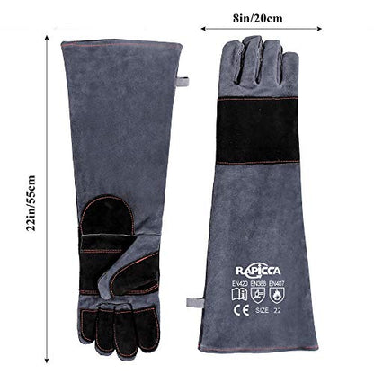 RAPICCA Animal Handling Gloves, Bite Proof Double Leather, 22 in Grey-Black | For Dog, Cat, Bird, Falconry, Snake & Reptile Handling; Vets, Groomers & Animal Control Teams - style: 22 Inches
