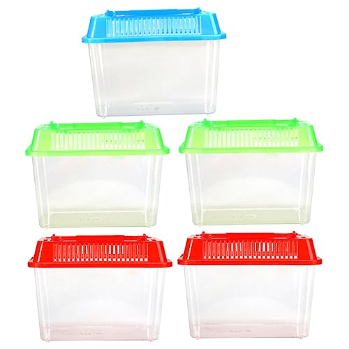5pcs Transparent Reptile Breeding Box Handheld Tortoise Tank for Snakes Crabs and Small Pets Easy to Clean Safe Feeding Container Mixed Colors