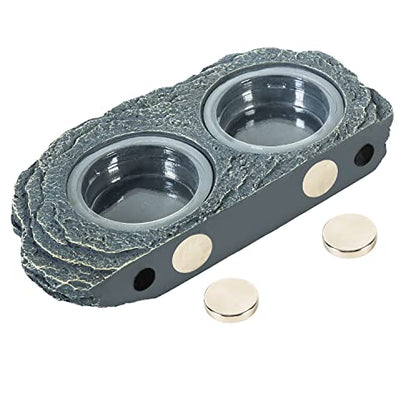 REPTIZOO Reptile Magnetic Feeder Ledge, Double Bowl Reptile Food Dish with 6PCS Feeding Cups Food Water Feeder for Crested Gecko Lizard Chameleon Pets - size: Large