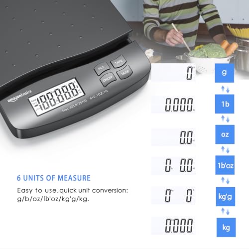 Amazon Basics Digital Postal Shipping Scale with Tare Function, AC Adapter, 65 lb Capacity, 0.1 oz Readability, LCD Display, Black - size: 65 pound