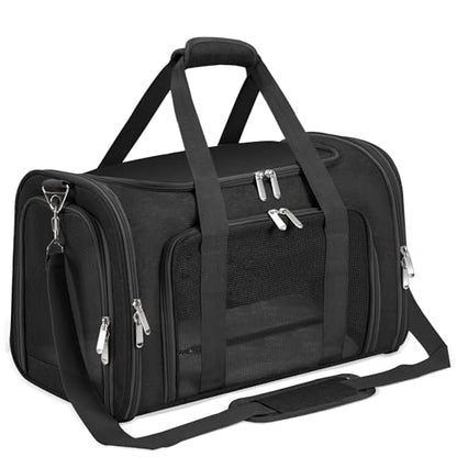 Soft-Sided Cat/Dog/Pet Carrier, Collapsible Pets Travel Carriers | for Big Cats/Small Dogs with Shoulder Strap & Removable Mat, Mesh Puppy Carry Bag, Up to 16 Lbs, TSA Airline Approved(Black) - color: BLACK, size: 17"L x 11"W x 11"H