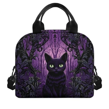 Black Cat Lunch Bag for Kids Girl 4-6 6-8 8-10 Insulated Lunch Box Reusable Lunch Cooler Bags Lunch Tote Handbag Meal Prep Organizer Work School Travel Picnic, Halloween Gifts - color: Black Cat