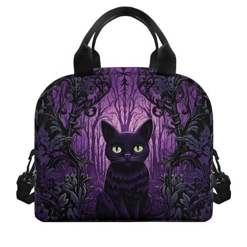 Black Cat Lunch Bag for Kids Girl 4-6 6-8 8-10 Insulated Lunch Box Reusable Lunch Cooler Bags Lunch Tote Handbag Meal Prep Organizer Work School Travel Picnic, Halloween Gifts - color: Black Cat