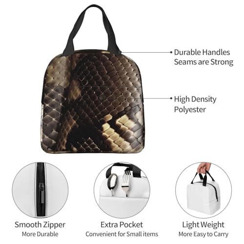 Insulated Lunch Bag Snake Skin Lunch Box for Women Men Reusable Leakproof Lunch Cooler Bag for Office Picnic - color: Snake Skin