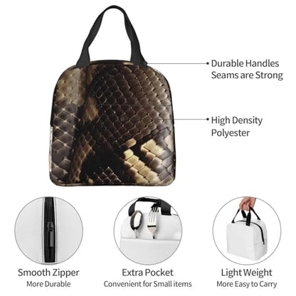 Insulated Lunch Bag Snake Skin Lunch Box for Women Men Reusable Leakproof Lunch Cooler Bag for Office Picnic - color: Snake Skin