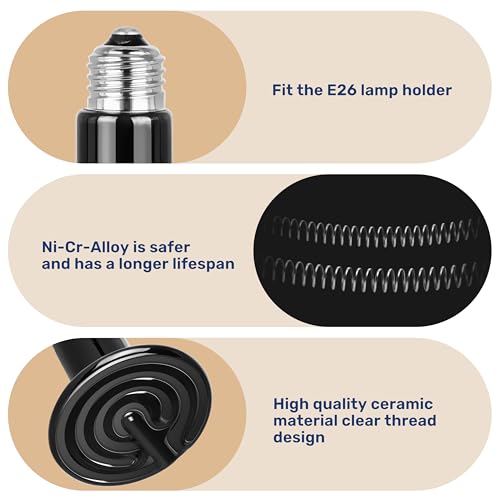Reptile Heat Lamp 100W Ceramic Heat Emitter, No Light Emitting Heat Bulbs for Amphibian Pet Brooder Coop Incubating Chicken, Lizard Bearded Dragon Turtle Snake Terrarium - color: 1 Pcs (Black), size: 100 Watts