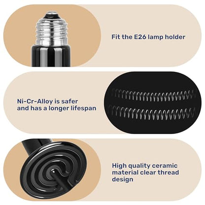 Reptile Heat Lamp 150W Ceramic Heat Emitter, No Light Emitting Heat Bulbs for Amphibian Pet Brooder Coop Incubating Chicken, Lizard Bearded Dragon Turtle Snake Terrarium - color: 1 Pcs (Black), size: 150 Watts