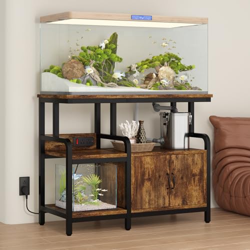 Multi-Tier Aquarium Stand for 20–37 Gallon Fish Tanks, Heavy-Duty 29/30/40 Gallon Fish Tank Stand with Storage Cabinet, Curved Safety Frame, Steel Frame 750 lbs Capacity, Reptile & Terrarium Tank Stand for Home Office