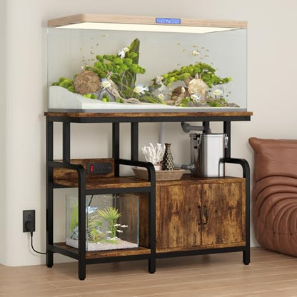 Multi-Tier Aquarium Stand for 20–37 Gallon Fish Tanks, Heavy-Duty 29/30/40 Gallon Fish Tank Stand with Storage Cabinet, Curved Safety Frame, Steel Frame 750 lbs Capacity, Reptile & Terrarium Tank Stand for Home Office