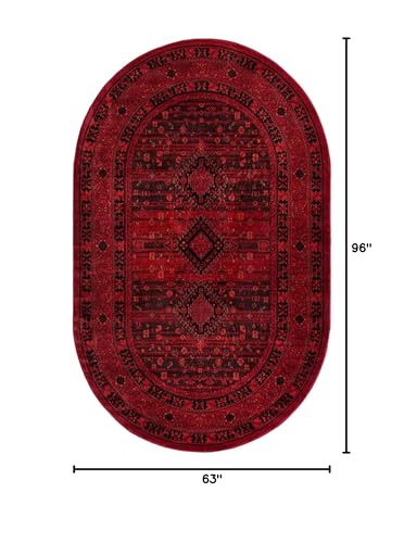 Unique Loom Tekke Collection Area Rug - Sheibani (5' 3" x 8' Oval, Red/ Black) - size: 5'3" x 8' (Oval)