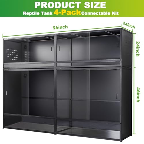 Giant PVC Reptile Enclosure System, 96"x24"x70" Stackable 700 Gallon Modular Habitat with Front Opening Sliding Glass Doors for Iguana Monitor Tegu Snake - size: Combo Set - Tall + Medium (4 Pack)