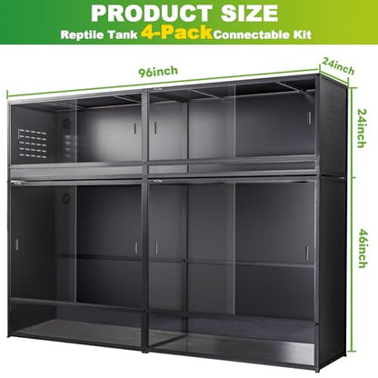 Giant PVC Reptile Enclosure System, 96"x24"x70" Stackable 700 Gallon Modular Habitat with Front Opening Sliding Glass Doors for Iguana Monitor Tegu Snake - size: Combo Set - Tall + Medium (4 Pack)