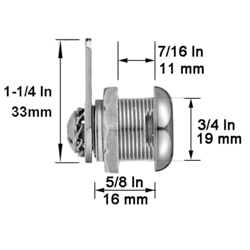 Cabinet Cam Locks Keyed Alike, 5/8” Cylinder Cam Locks for Tool Box RV Compartment Mailbox Vending Machine Drawer File Cabinet, Fits 3/8” Max Panel Thickness, Chrome Finish with 3 Cams and 2 Keys - size: 5/8 Inch