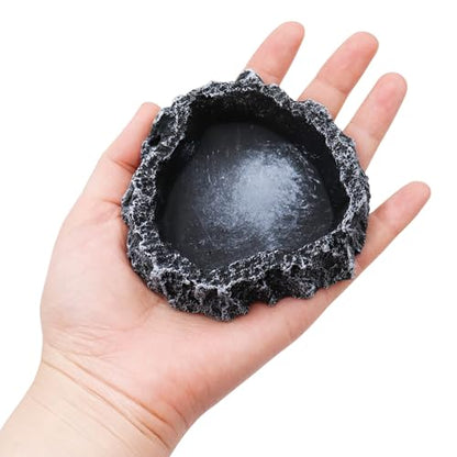 3 Pack Reptile Food Dish, Resin Hermit Crab Food & Water Bowl, Reptile Feeding Food Dish Kit, Tank or Aquarium Accessory, Suitable for Turtle Lizard Hermit Crab Snail Bearded Dragon Leopard Gecko - color: Grey