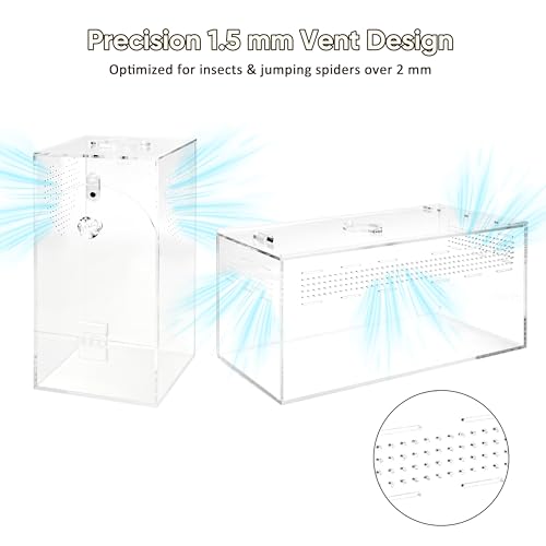 Jumping Spider Enclosure Set, Terrestrial Arboreal Combo, Acrylic Tarantula Terrarium, Praying Mantis Habitat, No Assembly, 2-Size Kit, Large - size: Large