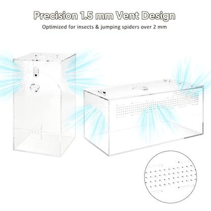 Jumping Spider Enclosure Set, Terrestrial Arboreal Combo, Acrylic Tarantula Terrarium, Praying Mantis Habitat, No Assembly, 2-Size Kit, Large - size: Large