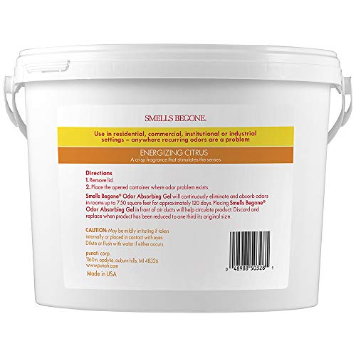 SMELLS BEGONE 1-Gallon Gel Odor Eliminator – High-Capacity, Long-Lasting Absorber for Large Basements, Garages, Workshops & Commercial Areas – Remove Tough Odor with Essential Oils (Energizing Citrus)