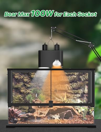 8.1" Dual Dome Reptile Light Fixture, Heat Lamp and UVB Bulb Holder with 2 Switches, ETL Certified E26 Ceramic Basking Lamp for 10-50 Gallon Terrariums, Bearded Dragons and Turtles - size: 8.1inch