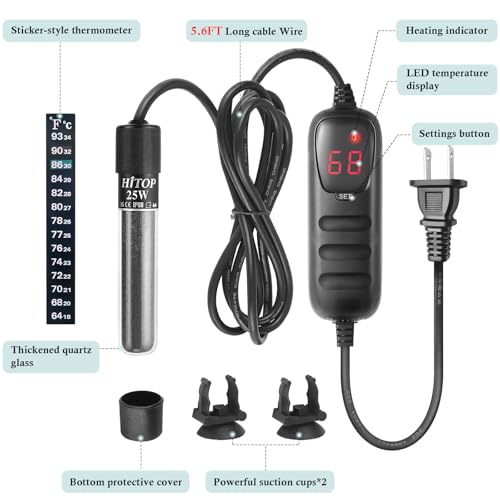 HITOP Mini Submersible Aquarium Heater -50W Digital Heater for Fish Tank Turtle Tank, for Saltwater and Fresh Water with Temperature Controller - size: (5-12Gal) 50W