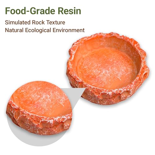 2-Pack Reptile Water Dish for Bearded Dragon Tortoise Gecko | Anti-tip shallow rock texture feeder. Non-porous hermit crab waterer, juvenile snake mealworm plate & terrarium accessories.