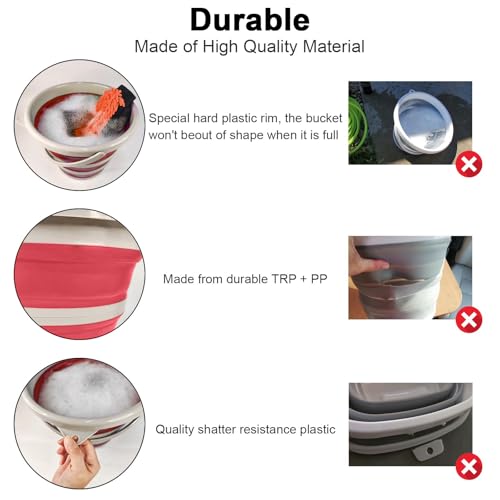 Collapsible Wash Bucket with Microfiber Mitt, 10L (2.6 Gallon) Portable Collapsiblle Bucket with Handle for Car Wash Household Cleaning, Multiuse Collapsibles Water Bucket and Car wash mitt - Pink - color: Pink