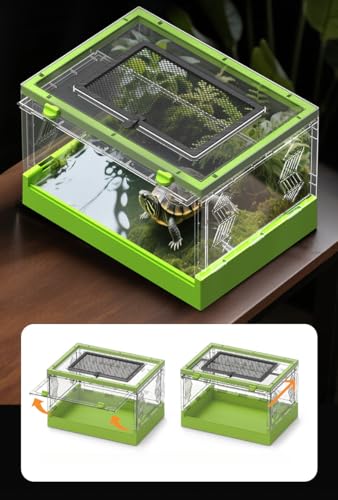 Large Portable Reptile Tank with Multi-Observation Perspective Foldable and Bottom Pulley, Ideal Habitat for Gecko, Frog, Spider and so on (Green Extra Large) | Multi-Observation Perspective, Foldable, Bottom Pulley, Ideal for Gecko, Frog, Spider - color: