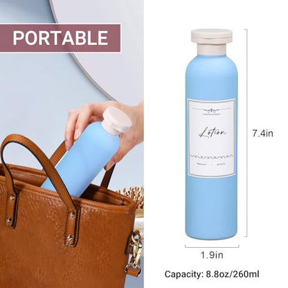 Travel Shampoo Bottle, Empty Plastic Squeeze Bottles 8.8oz with Flip Cap, Lotion Container for Toiletries Travel Size Shampoo and Conditioner - color: Light Blue