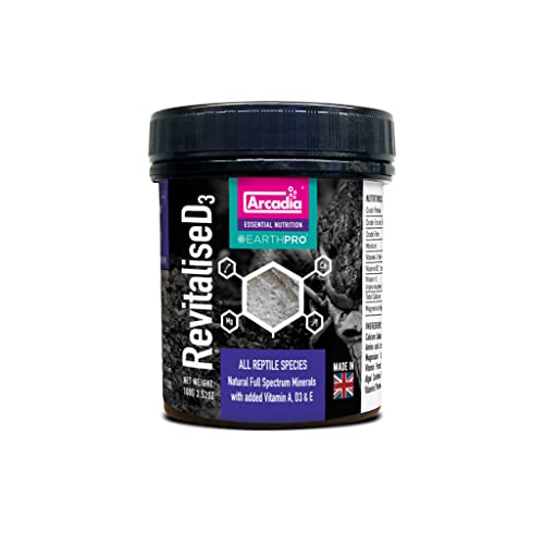 Arcadia EarthPro RevitaliseD3 Calcium Powder for Reptiles 100g – All-Natural Full Spectrum Mineral Supplement with Reptile Calcium Carbonate, Bee Pollen, and Magnesium for Complete Nutrition
