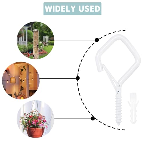 20PCS Eye Screw Hooks for Hanging Heavy Duty with Safety Buckle.Metal Ceiling Hooks for Hanging Plants,Cup,Wind Chime,Bird Feeders,String Lights at Indoor&Outdoor,2.36 Inch（No Drill Bit - color: White, size: 20Pcs