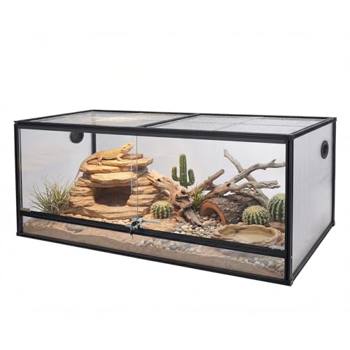 83 Gallon Bearded Dragon Tank 48x20x20in, Insulated Reptile Enclosure with Hollow Sunlight Panels, Aluminum Frame, Locking Sliding Glass Doors & Mesh Screen Top