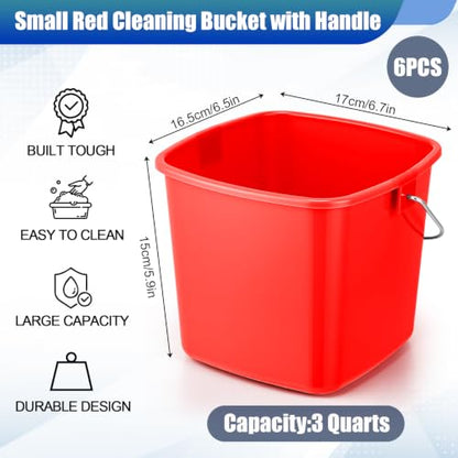 Zhehao 6 Pcs 3 Quart Bucket for Cleaning Small Sanitizer Bucket for Restaurant Square Plastic Pail with Handles for Home, Offices, Commercial Use, Food Service (Red,Dark Blue,Gray) - color: Red,dark Blue,gray