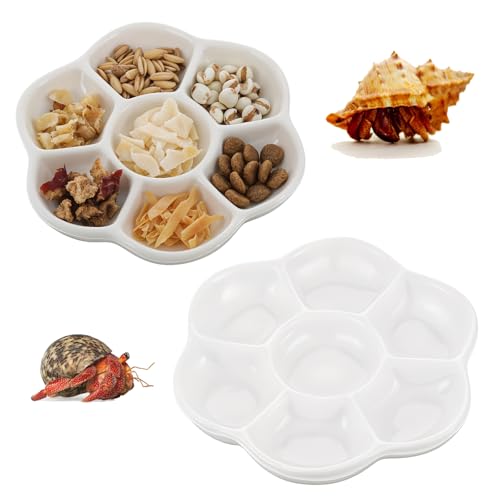 Hermit Crab Food Dish, 2 Pcs Mini Ceramic Hermit Crab Feeding Dish Tiny Reptile Water Bowl with 7 Compartments for Snail, Gecko, Lizard, Aquarium Accessory