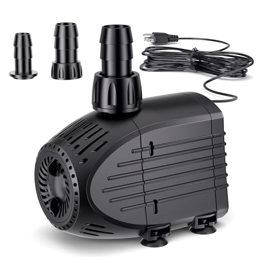 Ultra Quiet Submersible Water Pump 880GPH Size 5.3Lx3.5Wx4.3H in | 60W Pond Pump with Dry Burning Protection, 10ft Cord, 9ft High Lift for Fountains, Waterfall, Hydroponics, Aquariums KF206 - size: 880GPH