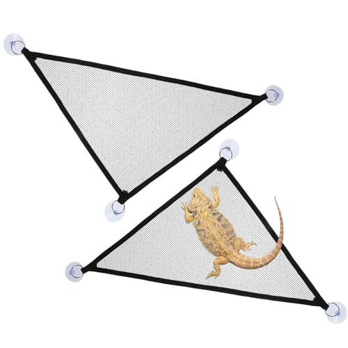 2Pcs Bearded Dragon Hammock, Breathable Mesh Reptile Hammock Lizard Tank Accessories, Triangle Geckos Hammocks for Bearded Dragons, Snakes, and Axolotls, Perfect Beard Dragon Tank Accessories（30x30x3