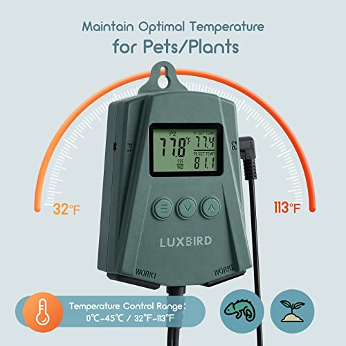 LUXBIRD Digital Temperature Controller LB-2SC, Thermostat Outlet for Reptile Terrarium Greenhouse Grow Tent, 2-Year Warranty, 2-Year Warranty (Green)