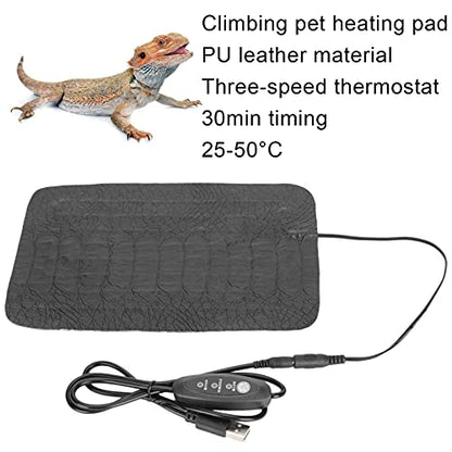 USB Reptile Heat Pad, 3 Level Temperature Control, Heat Mat for Lizards Snakes Turtles, PU Leather, Stimulate Appetite and Metabolism, Easy to Clean, Pet Accessory